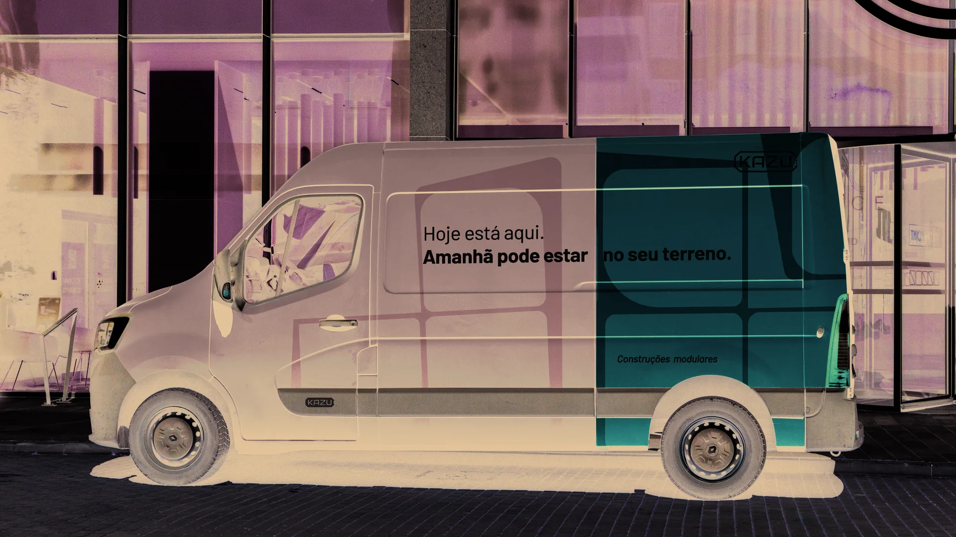 Mockup de van KAZU que representa mobilidade e implantação de construções modulares.
